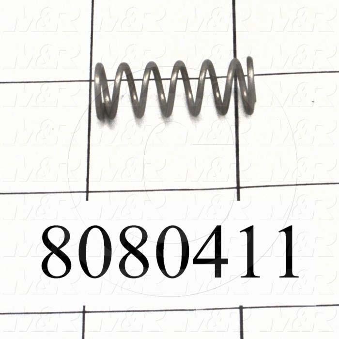 Springs, Compression Type, 0.045 in. Wire Diameter, 0.40" Outside Diameter, 1.09" Overall Length, 7 Total Coils, Stainless Steel Material, Closed and Ground Spring Ends