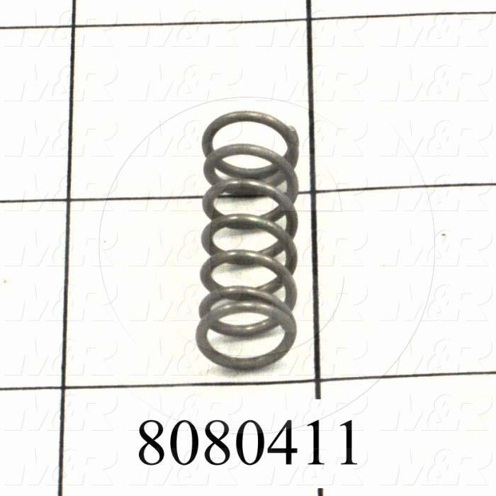 Springs, Compression Type, 0.045 in. Wire Diameter, 0.40" Outside Diameter, 1.09" Overall Length, 7 Total Coils, Stainless Steel Material, Closed and Ground Spring Ends