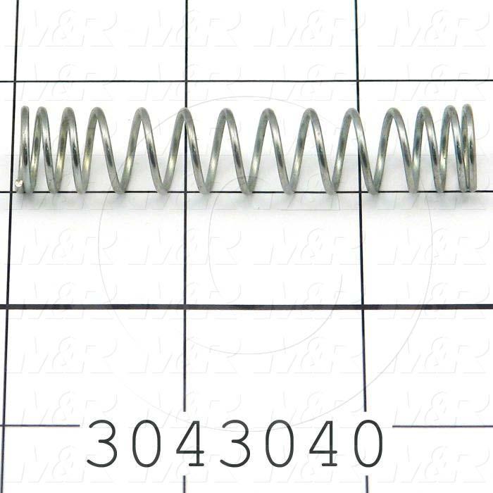 Springs, Compression Type, 0.047" Wire Diameter, 0.500" Outside Diameter, 2.00 in. Overall Length, 0.92" Solid Length, Spring-Tempered Steel Material, Closed Spring Ends, 6.29 Lb/In Rate