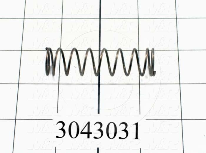 Springs, Compression Type, 0.055 in. Wire Diameter, 0.720" Outside Diameter, 2.75" Overall Length, 0.59" Solid Length, 9.7 Total Coils, Music Wire Material, Closed Spring Ends