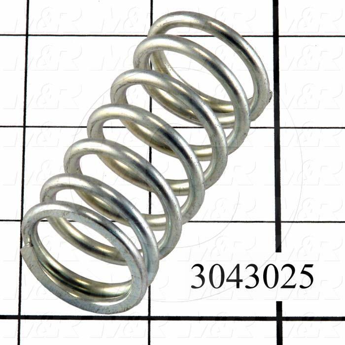 Springs, Compression Type, 0.125" Wire Diameter, 1.09" Outside Diameter, 2.25" Overall Length, 0.955" Solid Length, 7.5 Total Coils, Music Wire Material, Closed and Ground Spring Ends