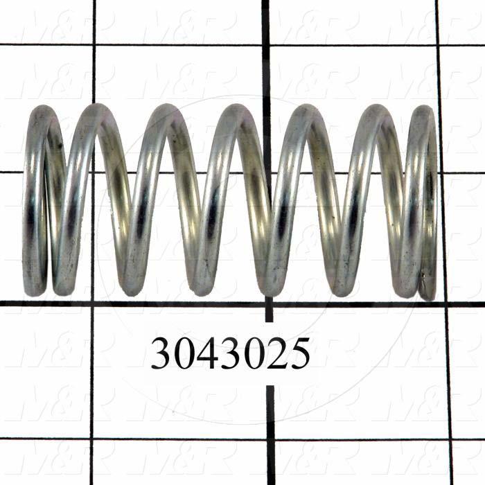 Springs, Compression Type, 0.125" Wire Diameter, 1.09" Outside Diameter, 2.25" Overall Length, 0.955" Solid Length, 7.5 Total Coils, Music Wire Material, Closed and Ground Spring Ends