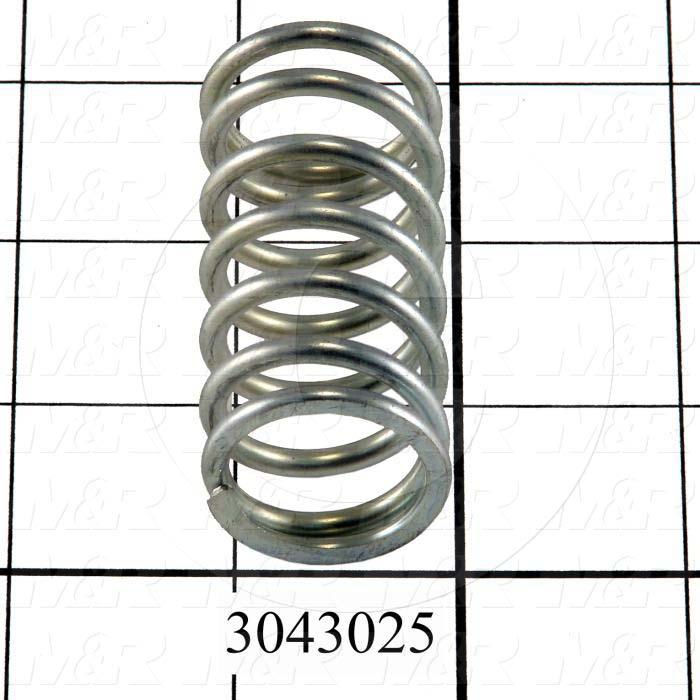 Springs, Compression Type, 0.125" Wire Diameter, 1.09" Outside Diameter, 2.25" Overall Length, 0.955" Solid Length, 7.5 Total Coils, Music Wire Material, Closed and Ground Spring Ends