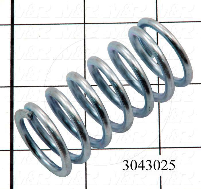 Springs, Compression Type, 0.125" Wire Diameter, 1.09" Outside Diameter, 2.25" Overall Length, 0.955" Solid Length, 7.5 Total Coils, Music Wire Material, Closed and Ground Spring Ends