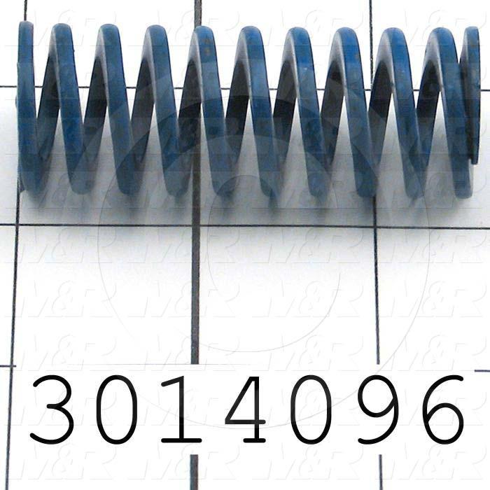 Springs, Die Spring Type, 0.1"x0.215" Flat Wire Wire Diameter, 0.975" Outside Diameter, 2.50 in. Overall Length, 10.5 Total Coils, Steel Material, Closed and Ground Spring Ends