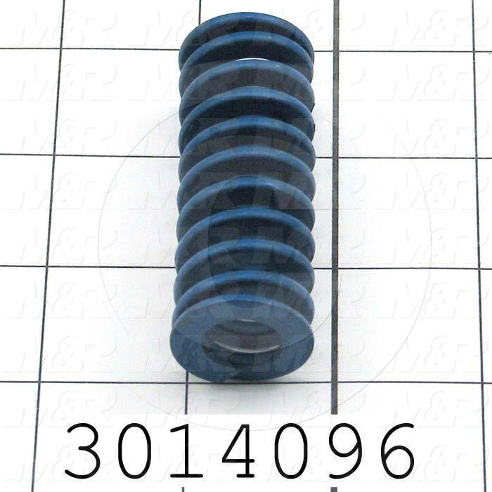Springs, Die Spring Type, 0.1"x0.215" Flat Wire Wire Diameter, 0.975" Outside Diameter, 2.50 in. Overall Length, 10.5 Total Coils, Steel Material, Closed and Ground Spring Ends