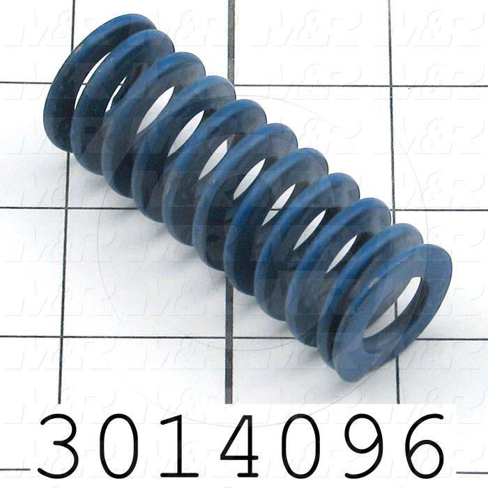 Springs, Die Spring Type, 0.1"x0.215" Flat Wire Wire Diameter, 0.975" Outside Diameter, 2.50 in. Overall Length, 10.5 Total Coils, Steel Material, Closed and Ground Spring Ends