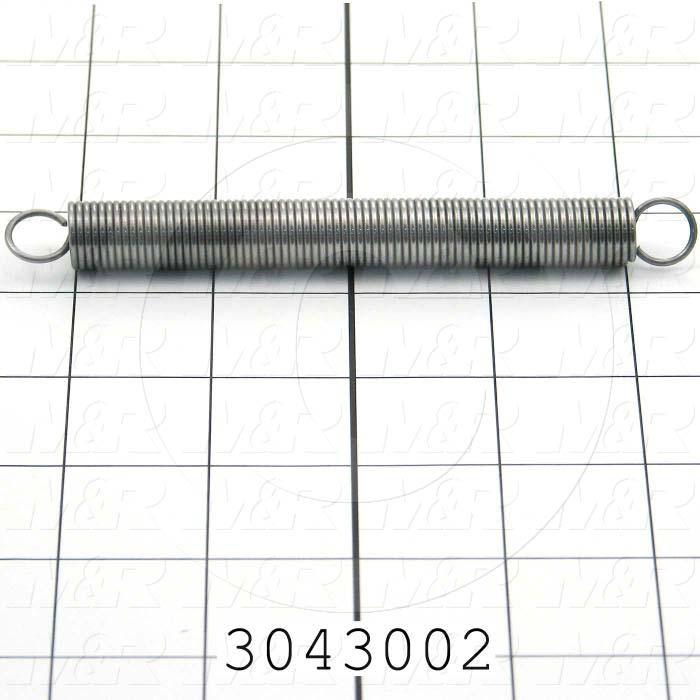 Springs, Extension Type, 0.054" Wire Diameter, 0.500" Outside Diameter, 5.00 in. Overall Length, Spring-Tempered Steel Material, Loop Spring Ends, 2.00 Lb/In Rate