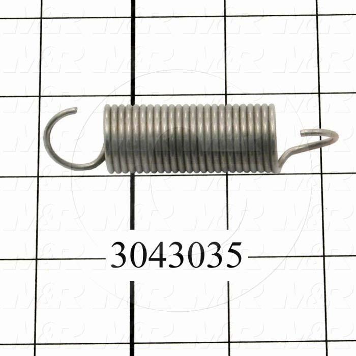 Springs, Extension Type, 0.075" Wire Diameter, 0.75 in. Outside Diameter, 3.15" Overall Length, Stainless Steel 302 Material, Hook Ends Spring Ends, 5.39 Lb/In Rate