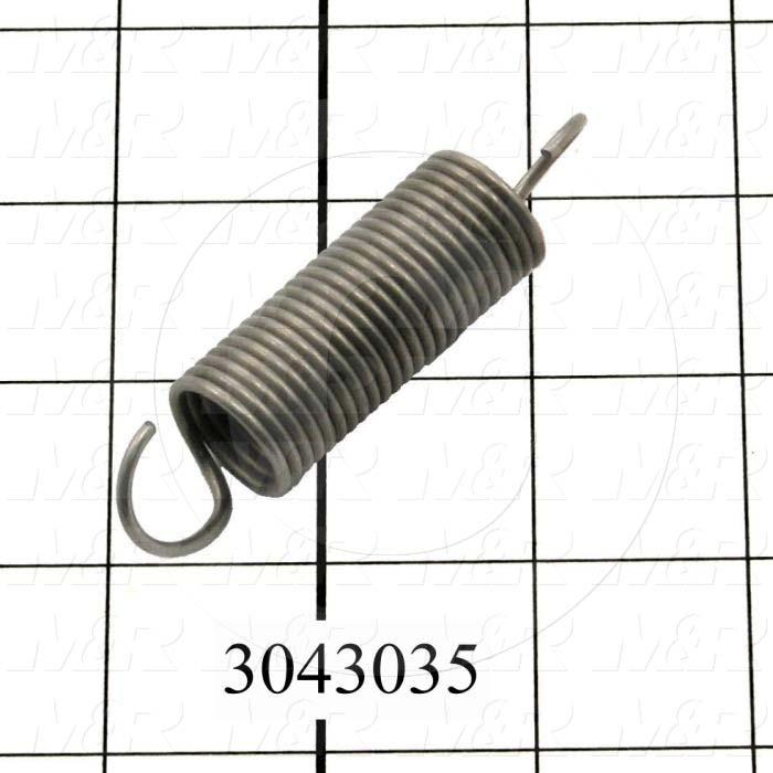 Springs, Extension Type, 0.075" Wire Diameter, 0.75 in. Outside Diameter, 3.15" Overall Length, Stainless Steel 302 Material, Hook Ends Spring Ends, 5.39 Lb/In Rate