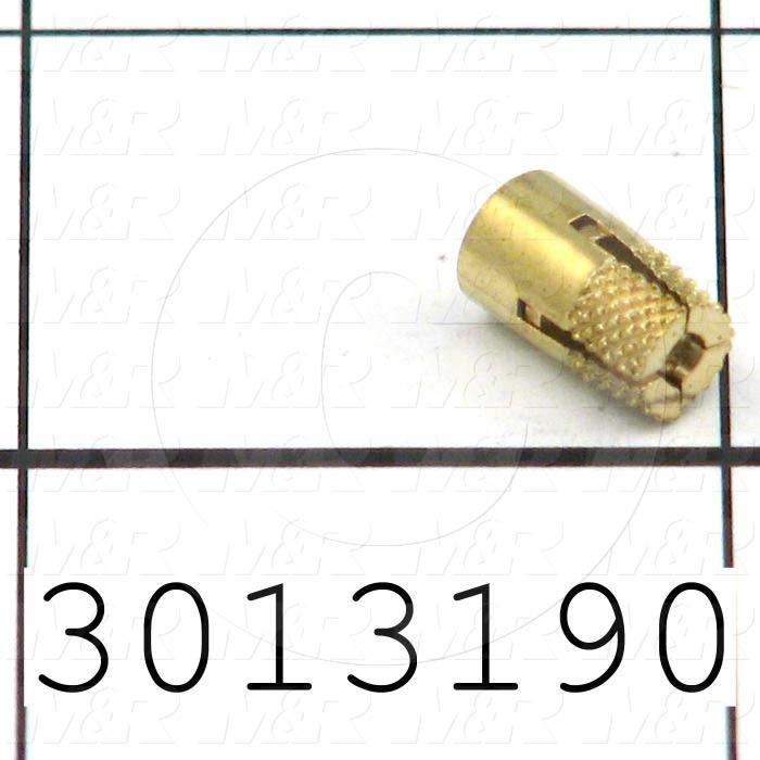 Threaded Insert, 8-32 Inside Thread, Right Hand Thread Direction, 0.38 in. Overall Length, Material Brass