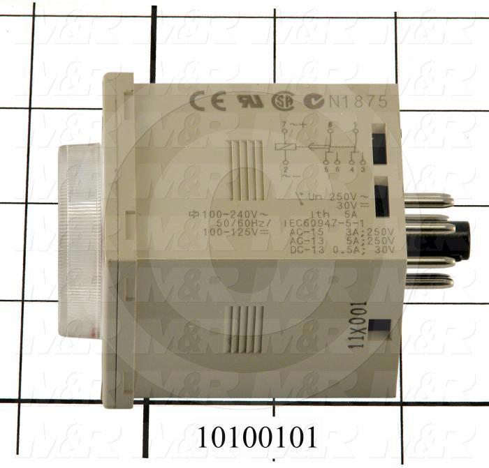 Timer, ONE-SHOT, On-Delay, 0.5 Sec to 300 Hours Time Range, 100-240VAC, 8-Pin