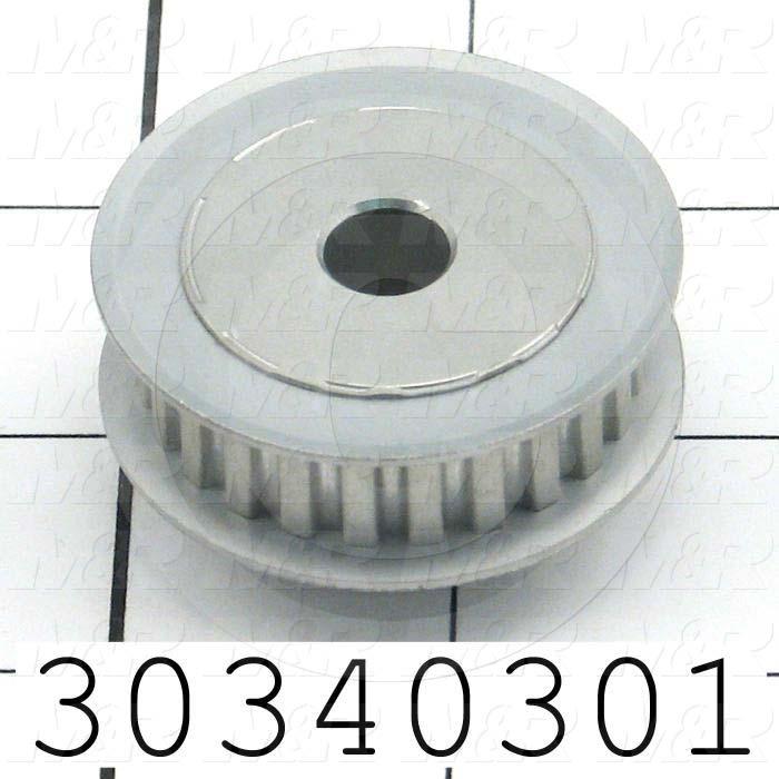 Timing Belt Pulley, 0.25" Bore Size, Cylindrical Bore Type, L Tooth Profile, 24 Teeth, 2 Pulley Type, 0.200 in. Pitch, 1.528" Pitch Diameter, 0.38" Belt Width