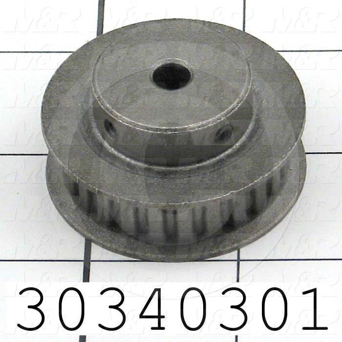 Timing Belt Pulley, 0.25" Bore Size, Cylindrical Bore Type, L Tooth Profile, 24 Teeth, 2 Pulley Type, 0.200 in. Pitch, 1.528" Pitch Diameter, 0.38" Belt Width