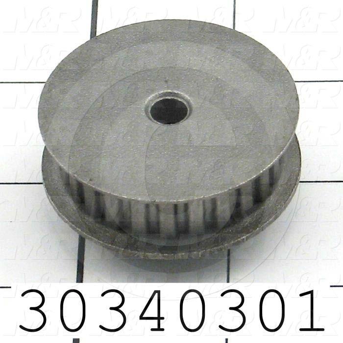Timing Belt Pulley, 0.25" Bore Size, Cylindrical Bore Type, L Tooth Profile, 24 Teeth, 2 Pulley Type, 0.200 in. Pitch, 1.528" Pitch Diameter, 0.38" Belt Width