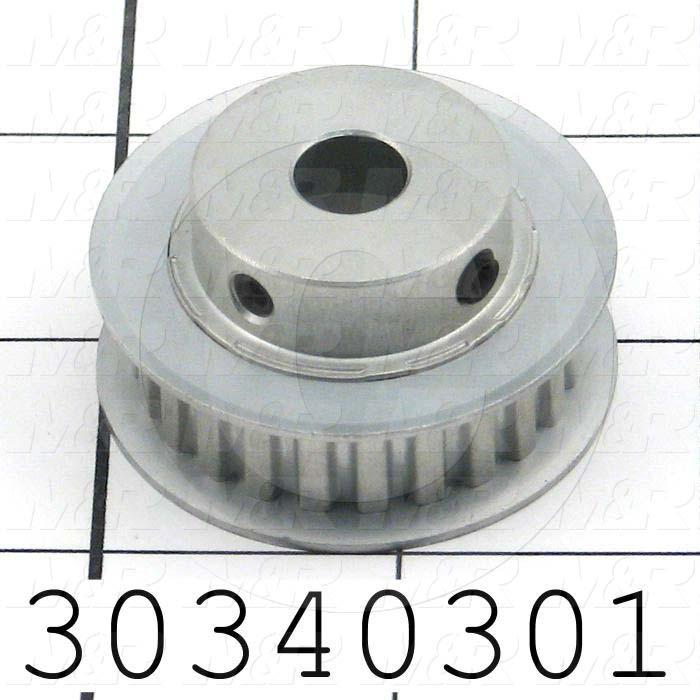 Timing Belt Pulley, 0.25" Bore Size, Cylindrical Bore Type, L Tooth Profile, 24 Teeth, 2 Pulley Type, 0.200 in. Pitch, 1.528" Pitch Diameter, 0.38" Belt Width