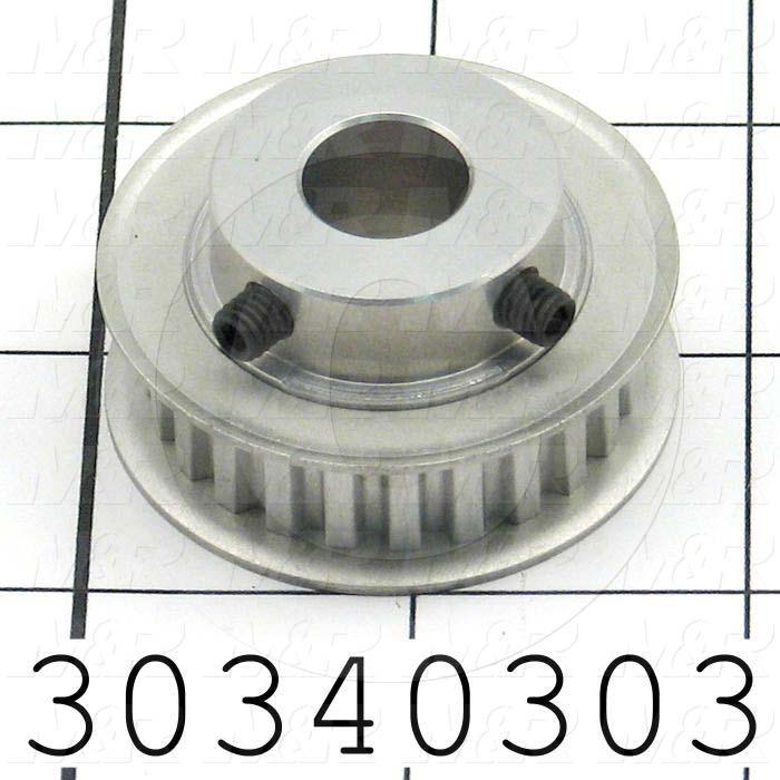 Timing Belt Pulley, 0.50" Bore Size, XL Tooth Profile, 24 Teeth, 0.200 in. Pitch, A6A Pulley Type, 1.510" Pitch Diameter, 1.06" Height, Aluminum Material, 0.38" Belt Width