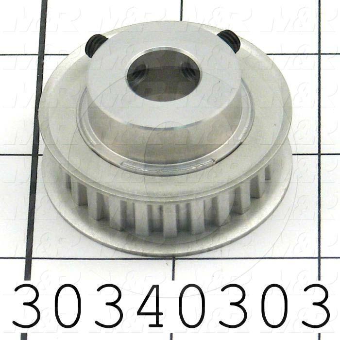 Timing Belt Pulley, 0.50" Bore Size, XL Tooth Profile, 24 Teeth, 0.200 in. Pitch, A6A Pulley Type, 1.510" Pitch Diameter, 1.06" Height, Aluminum Material, 0.38" Belt Width