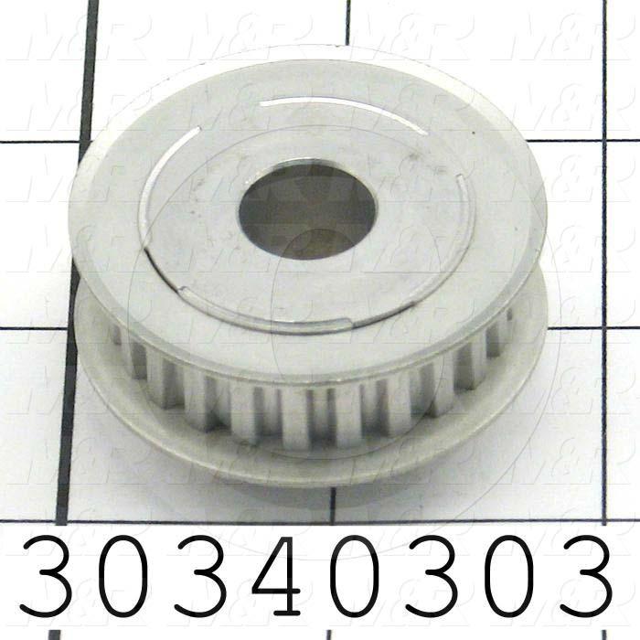 Timing Belt Pulley, 0.50" Bore Size, XL Tooth Profile, 24 Teeth, 0.200 in. Pitch, A6A Pulley Type, 1.510" Pitch Diameter, 1.06" Height, Aluminum Material, 0.38" Belt Width