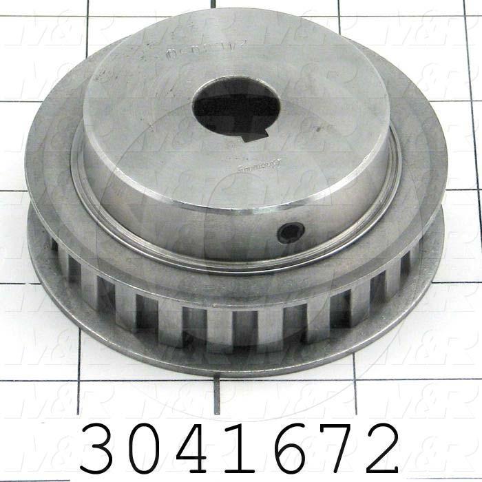 Timing Belt Pulley, 0.75" Bore Size, Cylindrical with Keyway Bore Type, 24 Teeth, 0.38" Pitch, Steel Material, 0.50" Belt Width