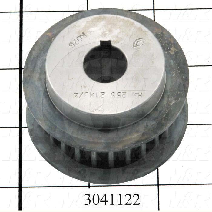 Timing Belt Pulley, 0.75" Bore Size, GT Tooth Profile, 25 Teeth, 8 mm Pitch, 2.760" Pitch Diameter, Steel Material, 21 mm Belt Width