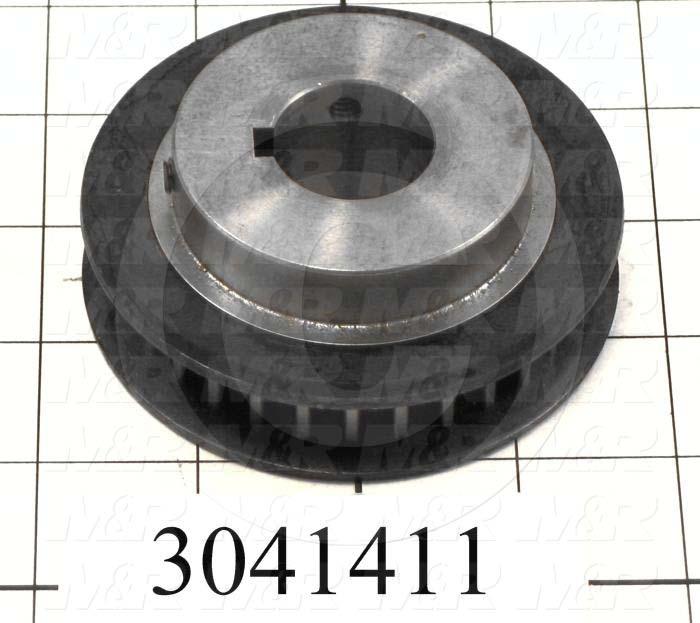 Timing Belt Pulley, 1.00" Bore Size, GT2 Tooth Profile, 30 Teeth, 8 mm Pitch, 3.450" Pitch Diameter, Steel Material, 12 mm Belt Width