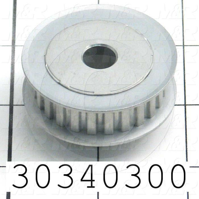 Timing Belt Pulley, 3/8 in. Bore Size, XL Tooth Profile, 24 Teeth, 0.200 in. Pitch, A6A Pulley Type, 1.510" Pitch Diameter, 0.906" Height, Aluminum Material, 0.38" Belt Width