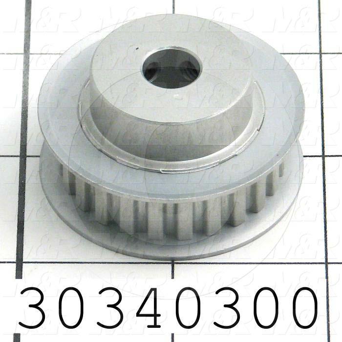 Timing Belt Pulley, 3/8 in. Bore Size, XL Tooth Profile, 24 Teeth, 0.200 in. Pitch, A6A Pulley Type, 1.510" Pitch Diameter, 0.906" Height, Aluminum Material, 0.38" Belt Width