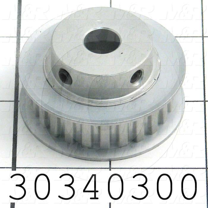 Timing Belt Pulley, 3/8 in. Bore Size, XL Tooth Profile, 24 Teeth, 0.200 in. Pitch, A6A Pulley Type, 1.510" Pitch Diameter, 0.906" Height, Aluminum Material, 0.38" Belt Width