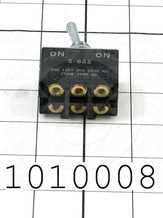 Toggle Switch, ON-NONE-ON, 2 Positions, DPDT, 250VAC, 30A