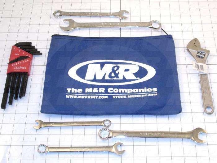 Tools, Tool Kit, Includes 8", 7/16", 1/2", 9/16", 11/16", 3/4" Combination Wrench and Hex Key Wrench Set Key 9" LG.