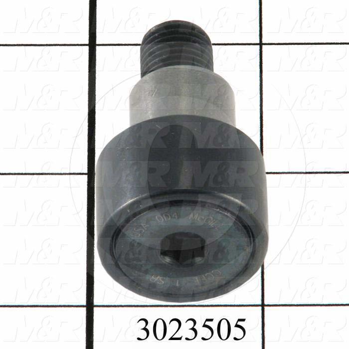 Track Rollers, ANSI, Crowned Type, 1.00 in. Roller Diameter, Eccentric Stud Type, 0.625 in. Roller Width, 0.625 in. Stud Diameter, Needle Rolling Element, Hex Hole Mounting Type