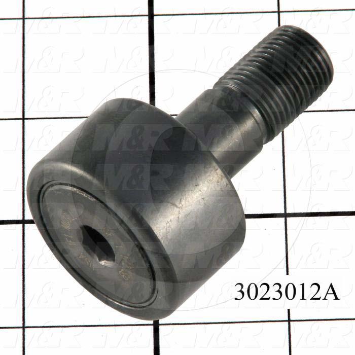 Track Rollers, ANSI, Cylinder Type, 1.50" Roller Diameter, Standard Stud Type, 0.875" Roller Width, 0.438" Stud Diameter, Needle Rolling Element, Hex Hole Mounting Type, Sealed Seal Type