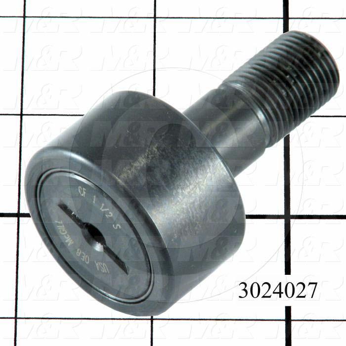 Track Rollers, ANSI, Cylinder Type, 1.50" Roller Diameter, Standard Stud Type, 0.875" Roller Width, 0.625 in. Stud Diameter, Needle Rolling Element, Slotted Hole Mounting Type