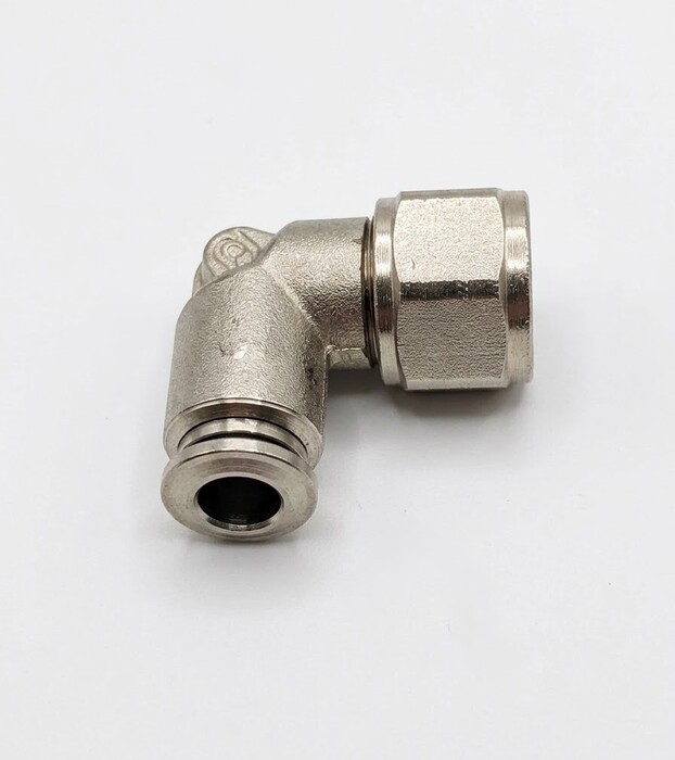 Tube Compression Fittings, Elbow Type, Tube to Threaded Pipe Connector, 6 mm Tube OD, 1/4 in. BSPP Female Thread size, Nickel plated brass Material