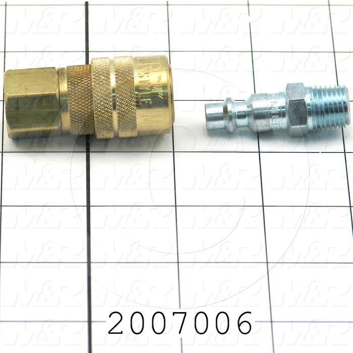 Tube Compression Fittings, Quick Disconnect Coupler Set Type, 1/4" Tube OD, 1/4" In, 1/4" Out