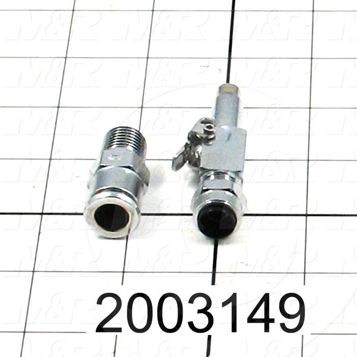 Tube Compression Fittings, Quick Disconnect Coupler Type, Tube to Threaded Pipe Connector, 3/8" Tube OD, 1/2-24 UNF Thread size, Chrome Plated Brass Material