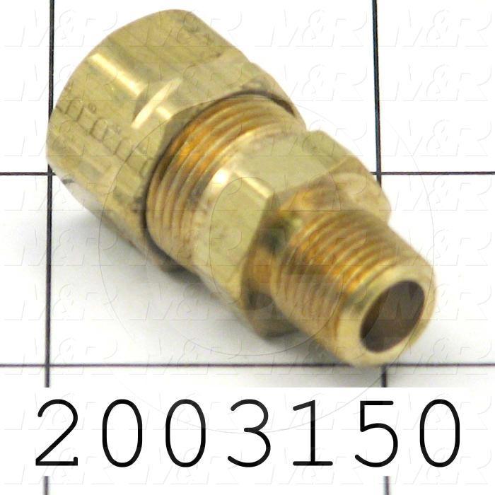 Tube Compression Fittings, Straight Type, Tube to Threaded Pipe Connector, 3/8" Tube OD, 1/8" NPTF Thread size, Brass Material