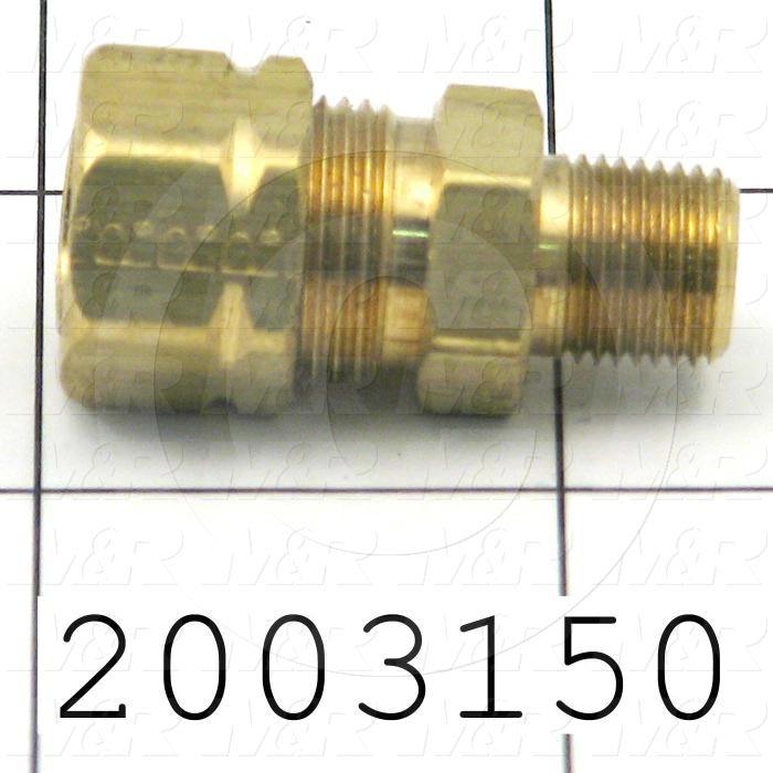 Tube Compression Fittings, Straight Type, Tube to Threaded Pipe Connector, 3/8" Tube OD, 1/8" NPTF Thread size, Brass Material