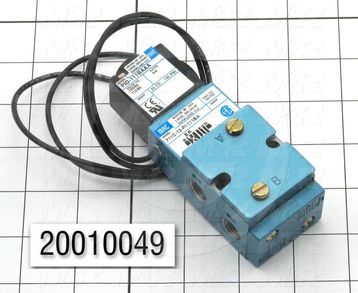 Valves, Electro Mechanical Type, 2 Position / 3 Way Operation, Single Coil, 120/110 VAC Coil Voltage, 1/4" NPT Port