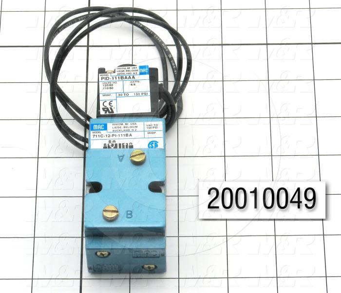 Valves, Electro Mechanical Type, 2 Position / 3 Way Operation, Single Coil, 120/110 VAC Coil Voltage, 1/4" NPT Port