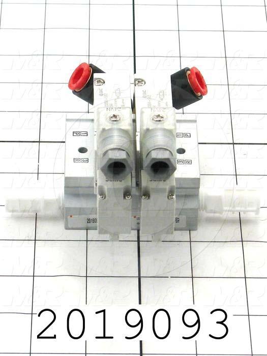 Valves, Electro Mechanical Type, 2 Position / 3 Way Operation, Single Coil, 24 VDC Coil Voltage, 3/8" NPTF Port, 2 Stations, Special Seal, With Built-in Fittings, 1.0 MPa Max. Pressure