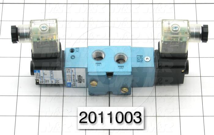 Valves, Electro Mechanical Type, 2 Position / 4 Way Operation, Double Coil, 120/110 VAC Coil Voltage, 1/4" NPT Port, Individual Mounting, 160 Psi Max. Pressure, .7 CCV, Gauntlet Function