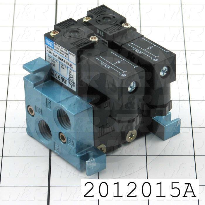 Valves, Electro Mechanical Type, 2 Position / 4 Way Operation, Single Coil, 120/110 VAC Coil Voltage, 1/8" NPT Port, 2 Stations, 160 Psi Max. Pressure, .15 CCV