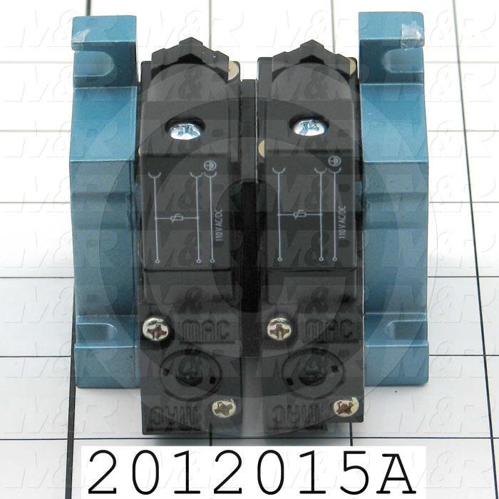 Valves, Electro Mechanical Type, 2 Position / 4 Way Operation, Single Coil, 120/110 VAC Coil Voltage, 1/8" NPT Port, 2 Stations, 160 Psi Max. Pressure, .15 CCV