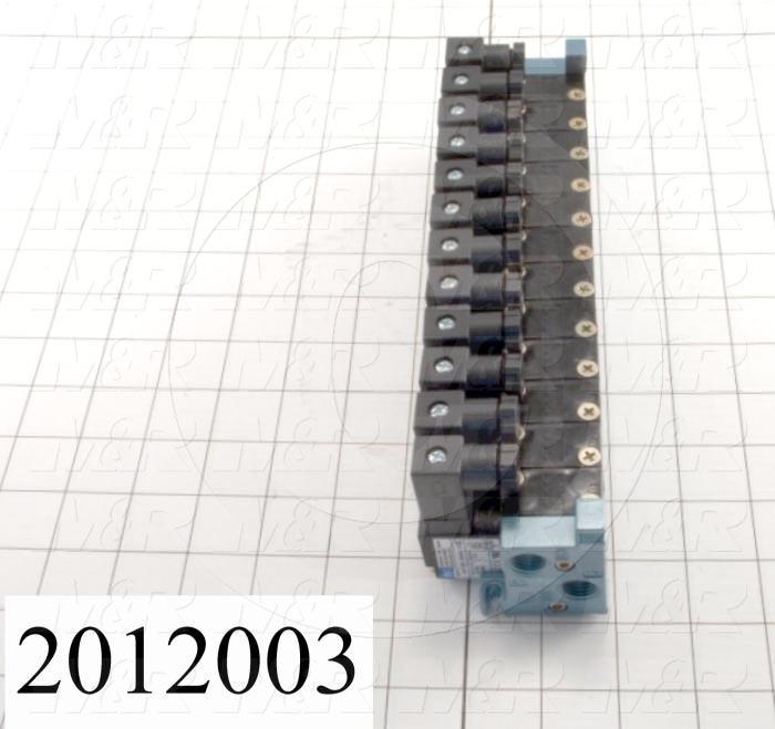 Valves, Electro Mechanical Type, 2 Position / 4 Way Operation, Single Coil, 120/110 VAC Coil Voltage, 12 Stations, 160 Psi Max. Pressure, Squeegee Function