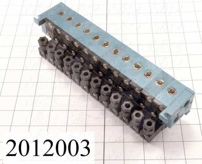 Valves, Electro Mechanical Type, 2 Position / 4 Way Operation, Single Coil, 120/110 VAC Coil Voltage, 12 Stations, 160 Psi Max. Pressure, Squeegee Function