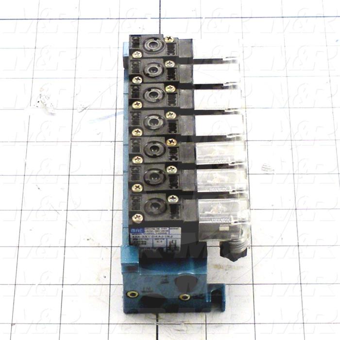 Valves, Electro Mechanical Type, 2 Position / 4 Way Operation, Single Coil, 120/110 VAC Coil Voltage, 6 Stations, 160 Psi Max. Pressure, Gauntlet Function