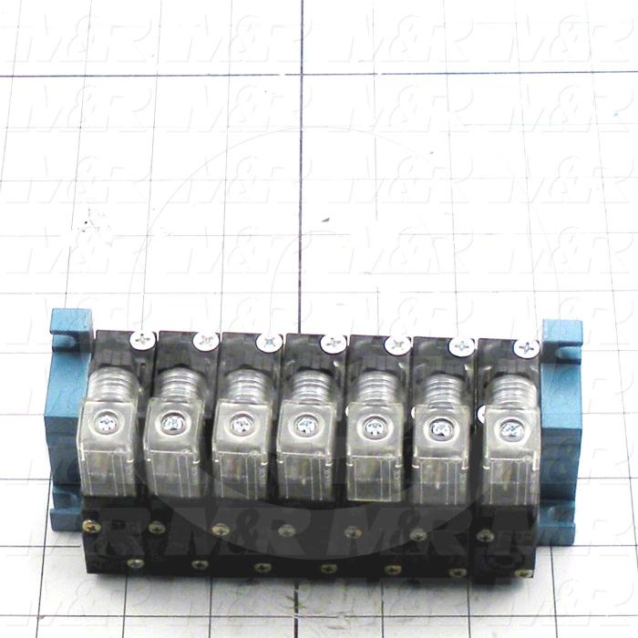Valves, Electro Mechanical Type, 2 Position / 4 Way Operation, Single Coil, 120/110 VAC Coil Voltage, 6 Stations, 160 Psi Max. Pressure, Gauntlet Function