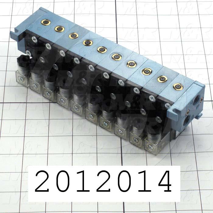 Valves, Electro Mechanical Type, 2 Position / 4 Way Operation, Single Coil, 120/110 VAC Coil Voltage, 8 Stations, 160 Psi Max. Pressure, Gauntlet Function